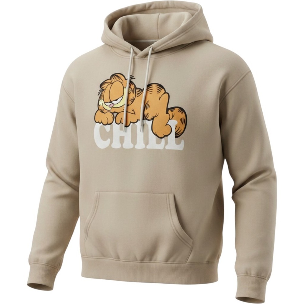 Nickelodeon Garfield Chill Graphic Hoodie Tan Beige Mens 2XL Cartoon Sweatshirt